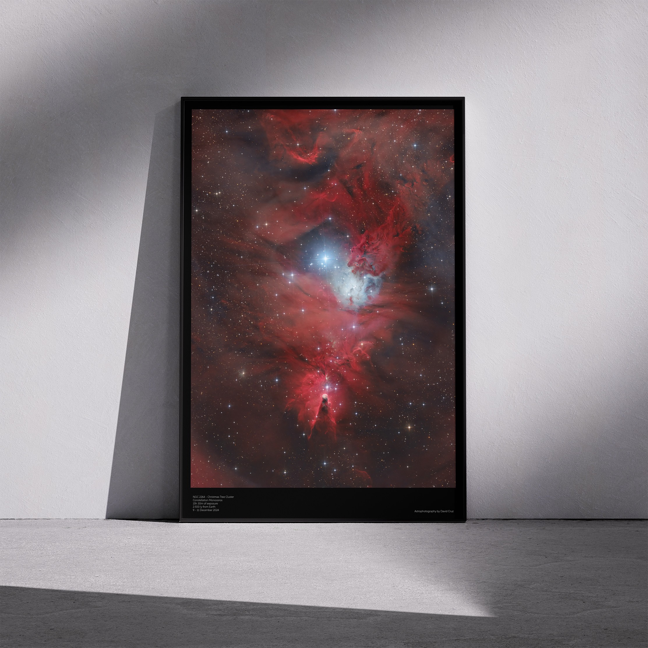 Print «NGC 2264 - Christmas Tree Cluster» emoldurado em contexto de parede